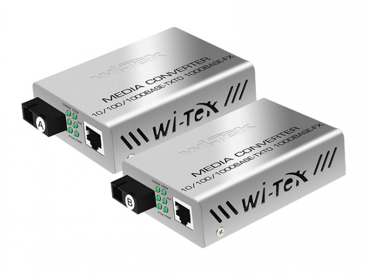 Медиаконвертеры Wi-Tek WI-MC101G, 1000 Мбит/с, дальность до 25 км, комплект 2 шт.