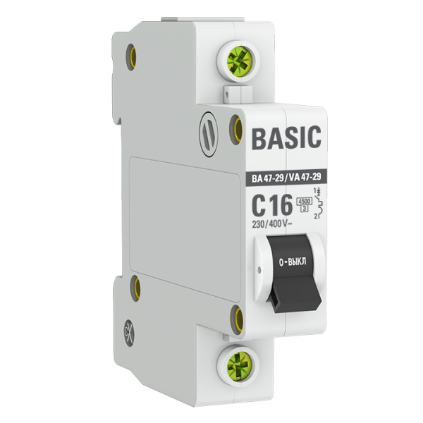 Автоматический модульный выключатель EKF Basic ВА 47-29, 1P 16А (C) 4,5кА