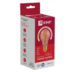 Умная филаментная лампа EKF Home Connect E27, 6,5 Вт, 725ЛМ, 2300-5700K, Wi-Fi, RGB+изм.цвет.темп.